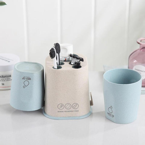 Image of Toothpaste Toothbrush Holder Cup Storage Rack Washing Cup Wheat Straw Toothbrush Holder Organizer Bathroom Products